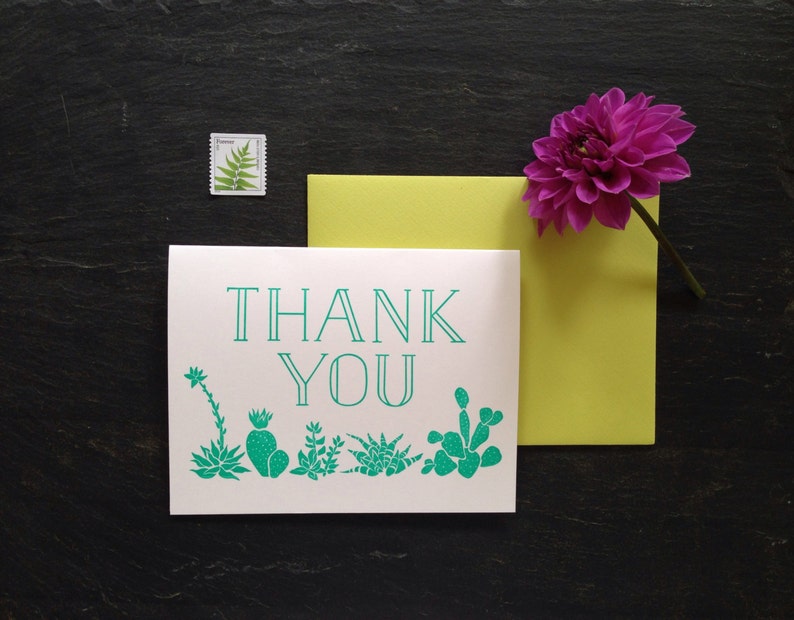 Succulents /& Cactus Thank You Letterpress Printed Card