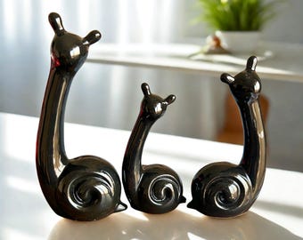 家付きの陶器製カタツムリ｜手作り、手描き｜様々な色｜陶器彫刻｜装飾