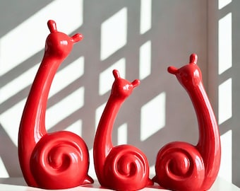 家付きの陶器製カタツムリ｜手作り、手描き｜様々な色｜陶器彫刻｜装飾