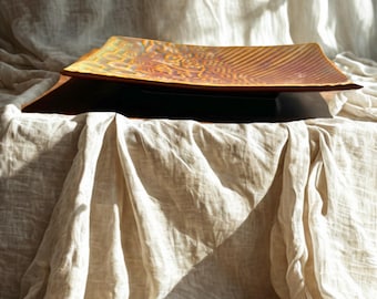 Handcrafted Embossed Ceramic Rectangular Platter – Artisan Serveware with Textured Glaze