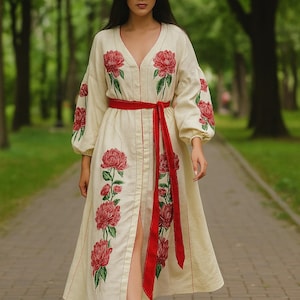 Traditional Ukrainian Embroidered Dress | Vyshyvanka Maxi Dress | Boho Folk Ethnic Clothing