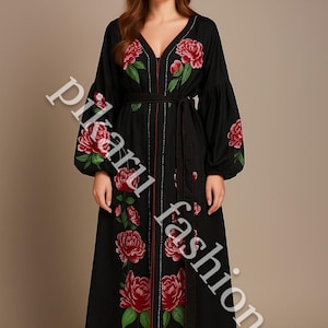 Traditional Vyshyvanka Dress – Ukrainian Embroidered Maxi Dress | Boho Ethnic | Embroidered Dress Caftan |gift for wife,free shipping