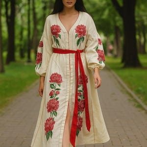 Traditional Ukrainian Embroidered Dress | Vyshyvanka Maxi Dress | Boho Folk Ethnic Clothing