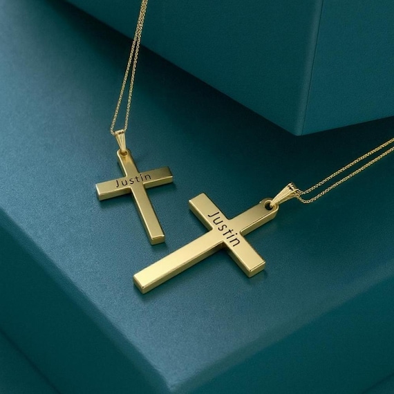 Personalized Cross Necklace: 18K Gold Plated Sterling Silver