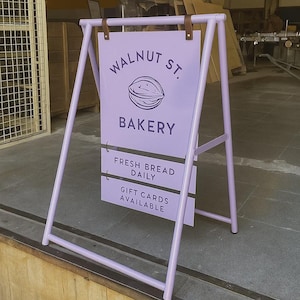 Custom Storefront Sidewalk Sign - Sidewalk A-Frame Sign - Outdoor Blade Cafe Display - Swinging Sandwich Sign - Shop Front Frame Signage