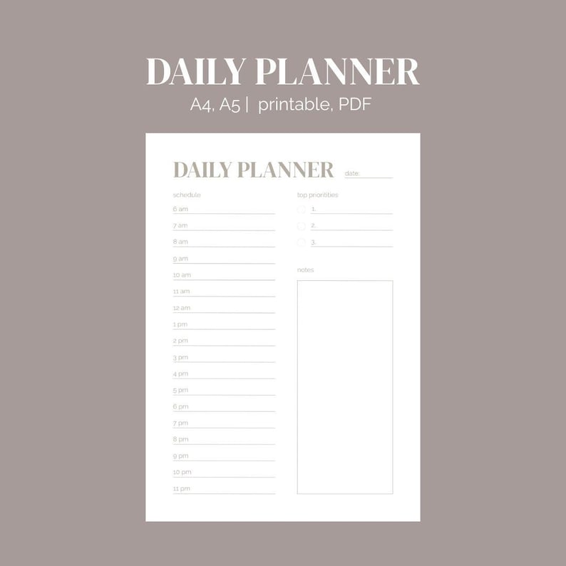 Daily Schedule Printable A4 & A5 | Minimal Time Blocking Planner PDF - Etsy