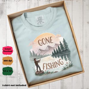 Gone Fishing PNG: Lake Scene Sublimation Design (Digital Download