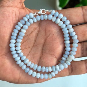 Light Blue Candy Opal 6-7mm Smooth Rondelle Beaded Necklace with 925 Sterling Silver Lobster Lock, Gemstone Jewellery, Summer Necklace.