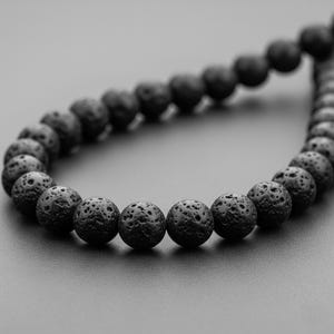 Black Lava 16 inch necklace, 8mm Round beads, 925 sterling silver lobster clasp, Natural Black Lava Gemstone Jewellery for Men&#39;s.
