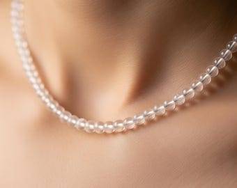 Minimalist Crystal Quartz Beaded Necklace, 925 Sterling Silver, 16 inch