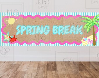 Banner voorjaarsvakantie strandfeest | Tropisch vakantiedecor (digitale download)
