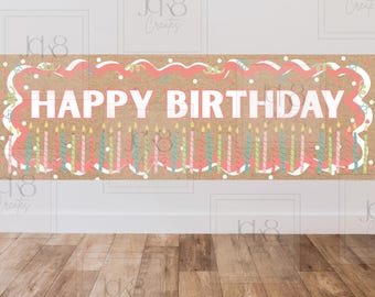 Verjaardagsbanner pastel kaars | Horizontaal feestdecor (digitale download)