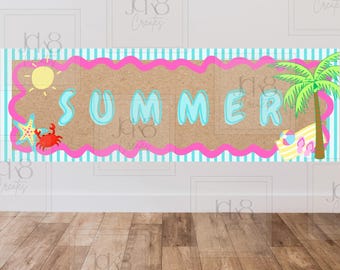 Banner zomerstrandfeest | Palmboom, zeester, krabdecor (digitale download)