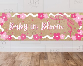 Bloemenbanner Baby in Bloom | Babyshower roze tuin (digitale download)