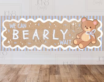 Banner babyshower teddybeer | Jongensdecor "We Can Bearly Wait" (digitale download)