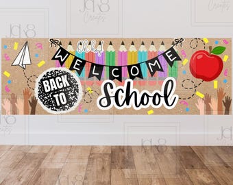 Welkom terug op school-banner | Klaslokaaldecoratie, docentachtergrond (digitale download)