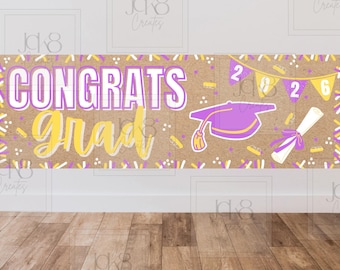 Gefeliciteerd afstudeerbanner | Paarsgeel Class of 2026 Graduation Party Decor (digitale download)
