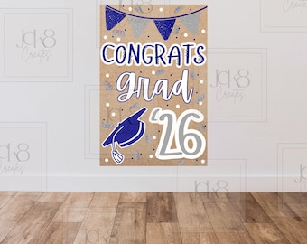 Gefeliciteerd Grad Banner 2026 | Blauw afstudeerfeestdecor (digitale download)