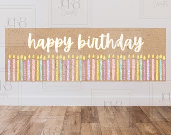Verjaardagsbanner pastel kaars | Horizontaal feestdecor (digitale download)