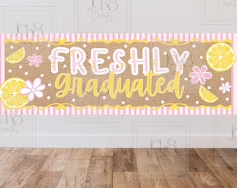 Pas afgestudeerde banner | Roze gele citroen afstudeerfeestdecor (digitale download)