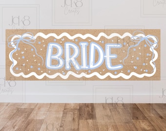 Banner bruid | Blauwe strik vrijgezellenfeest, decor vrijgezellenfeest (digitale download)