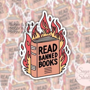 Pegatina de libros prohibidos, pegatina de fuego de libros prohibidos, pegatina de prohibición de libros, amantes de los libros, pegatina impermeable, pegatina para portátil, pegatina para parachoques