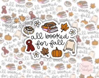 Vinylsticker spookachtige herfstboek | Handgetekende waterdichte leeskunst | Perfect cadeau voor boekenliefhebbers, tijdschriften, eReader, Halloween
