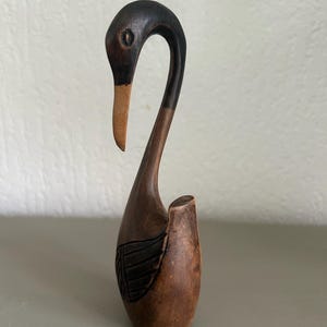 Vintage Hand-Carved Wooden Swan - 14 cm Rustic Bird Figure - mid-Century Natural Wood Decor