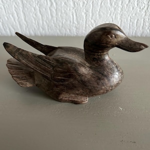 Vintage Hand Carved wooden Duck Figure - Rustic Farmhouse Home Decor - Mid-Century Animal Carving