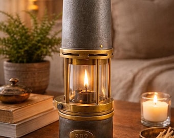 Vintage Brass British Coal Mining Safety Miners Lamp, Aberaman