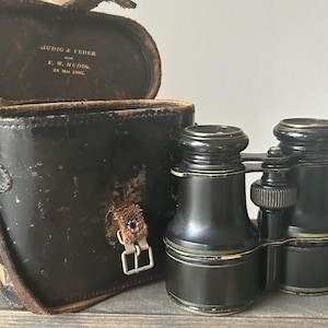 Jumelles anciennes avec étui en cuir - Hudig & Veder 1903 - Objets d&#39;optique de collection