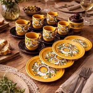 Vintage Jasba handbemaltes Keramik Kaffee- und Frühstücksset - Retro Keramik aus Westdeutschland