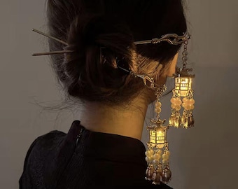 Set of 2 - Glow Palace Lantern Hair Stick: Chinese Hanfu Hairpin with Tassel