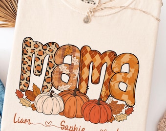 Comfort Colors® Personalized Mama Fall Shirt, Fall Coquette Shirt, Autumn Mama Shirt, Trendy Mama Shirt, Thankful Mama Shirt, Fall Gift
