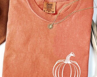 Comfort Colors® Pumpkin Tee, Pumpkin Outline T-Shirt, Simple Fall Pumpkin Crewneck T-Shirt, Minimal Fall Long Sleeve T-Shirt, Fall Shirt
