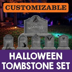 Customizable Halloween Yard Tombstone Set | Family Gravestones | 2 Sided Corrugated Yard Decorations with Stakes | Made in America | #H8