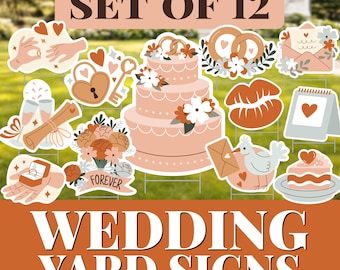 Letreros para jardín de bodas - Recién casados - Juego de 12 - Exhibición para fiestas al aire libre