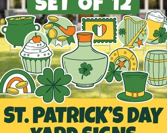 Juego de 12 letreros para el jardín del Día de San Patricio / Decoración irlandesa para césped / Decoración para fiestas al aire libre