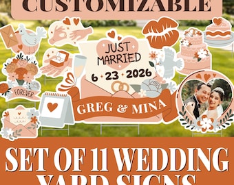 Letreros personalizados para bodas en el jardín con nombres, fecha y foto: decoración personalizada para fiestas al aire libre