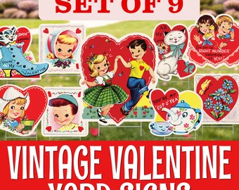 Letrero de jardín estilo vintage para San Valentín: decoración retro de mediados de siglo para exteriores