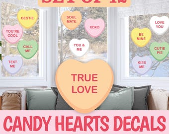 Set de decoración de ventanas con corazones conversacionales: vinilos removibles para interiores y exteriores. Decoración de vidrio para San Valentín.