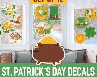 Decoración de ventana para el Día de San Patricio: vinilos removibles para interiores y exteriores. Preciosa decoración irlandesa de vidrio.