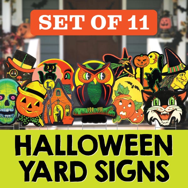 Vintage Beistle inspirierte Halloween Yard Schilder - Retro Gruseliges Dekor - Set von 11