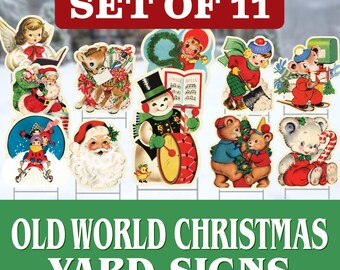 Juego de letreros navideños de estilo vintage para jardín - Decoraciones navideñas retro de mediados de siglo para exteriores