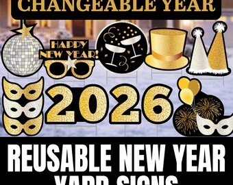 Letreros reutilizables de Año Nuevo para jardín – Números de año intercambiables – Decoración navideña para exteriores