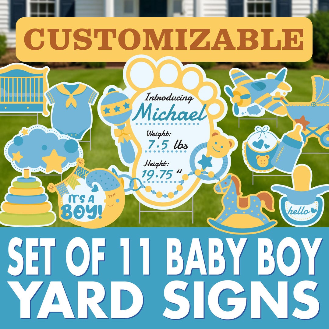 Customizable Baby Boy Announcement Yard Signs - Set of 11 - Etsy