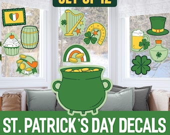 Decoración de ventana para el Día de San Patricio: vinilos removibles para interiores y exteriores. Preciosa decoración irlandesa de vidrio.