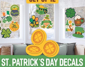 Decoración de ventana para el Día de San Patricio: vinilos removibles para interiores y exteriores. Preciosa decoración irlandesa de vidrio.