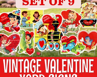 Letrero de jardín estilo vintage para San Valentín: decoración retro de mediados de siglo para exteriores