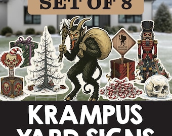 Krampus Creepy Christmas Yard Sign Set: Unique Holiday Lawn Decor